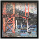 Hello San Francisco - Hand-Made Dimensional Art Collage, Under Glass, Encased on a Black Shadowbox Frame